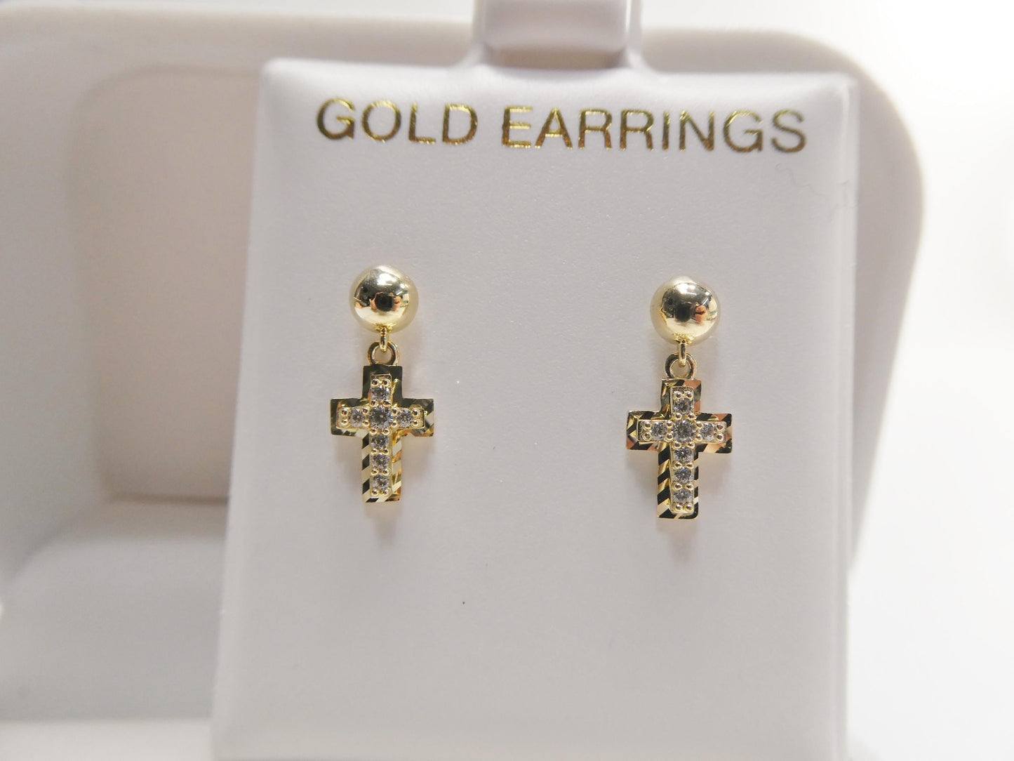 real 10k solid yellow gold cross dropping push post earrings