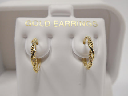 Real 10k Solid Yellow Gold Designer Hoop Huggie Earrings