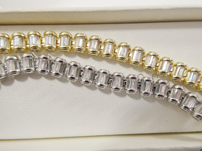 Real 925 Sterling Silver Full Stone Baguette Bracelet