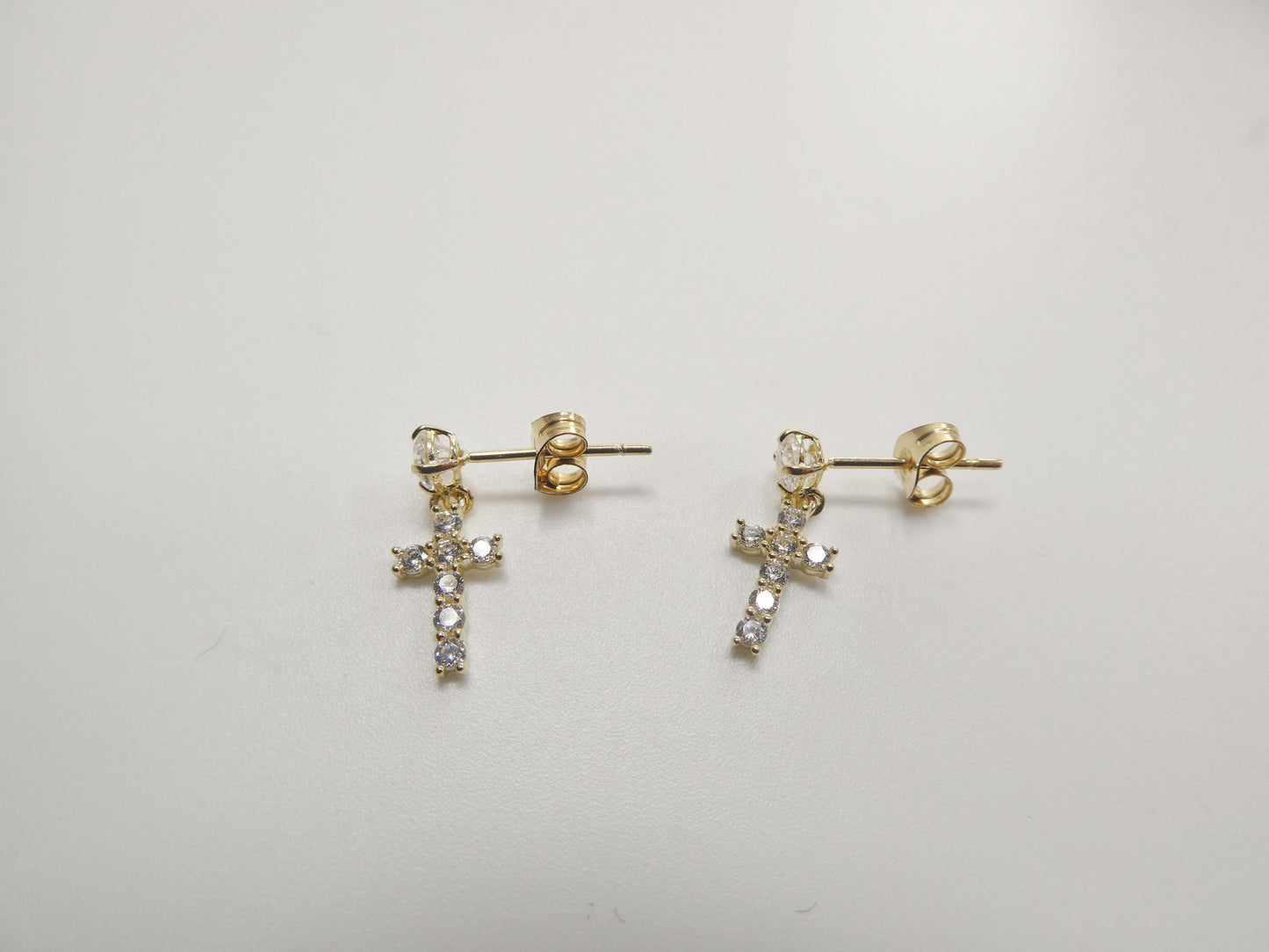 real 10k solid yellow gold cross dropping push post earrings