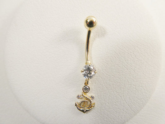 14k real solid yellow gold anchor dangling belly button ring piercing