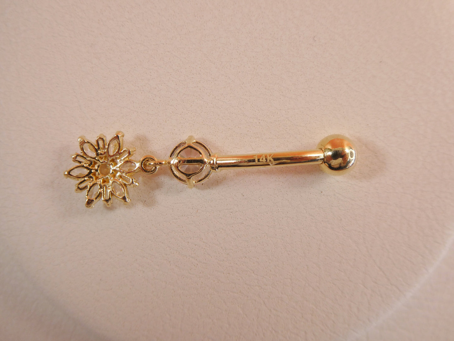 14k real solid yellow gold dangling flower belly button ring piercing