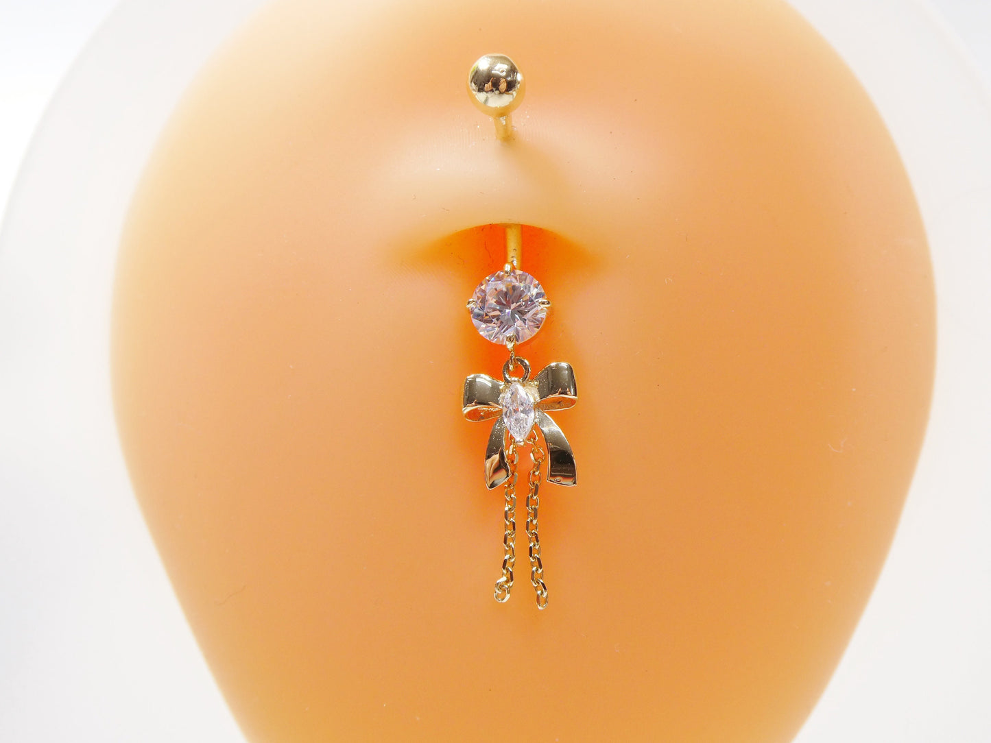14k real solid yellow gold bow-tie belly button ring piercing