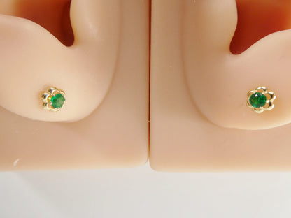 10k Real Solid Yellow Gold Birthstone Screw Back Children Earrings Flower Shape