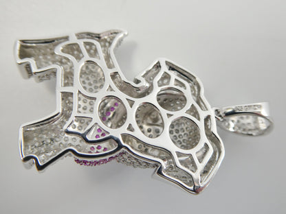 Real 925 Sterling Silver Full Stone Setting Dog Animal Pendent