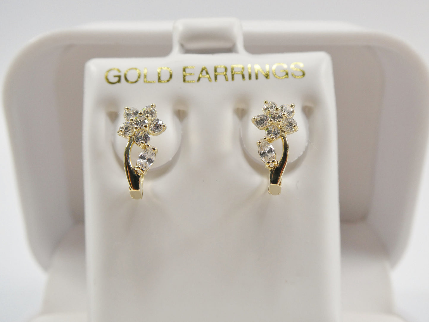 real 10k solid yellow gold birthstone color flower French back earrings