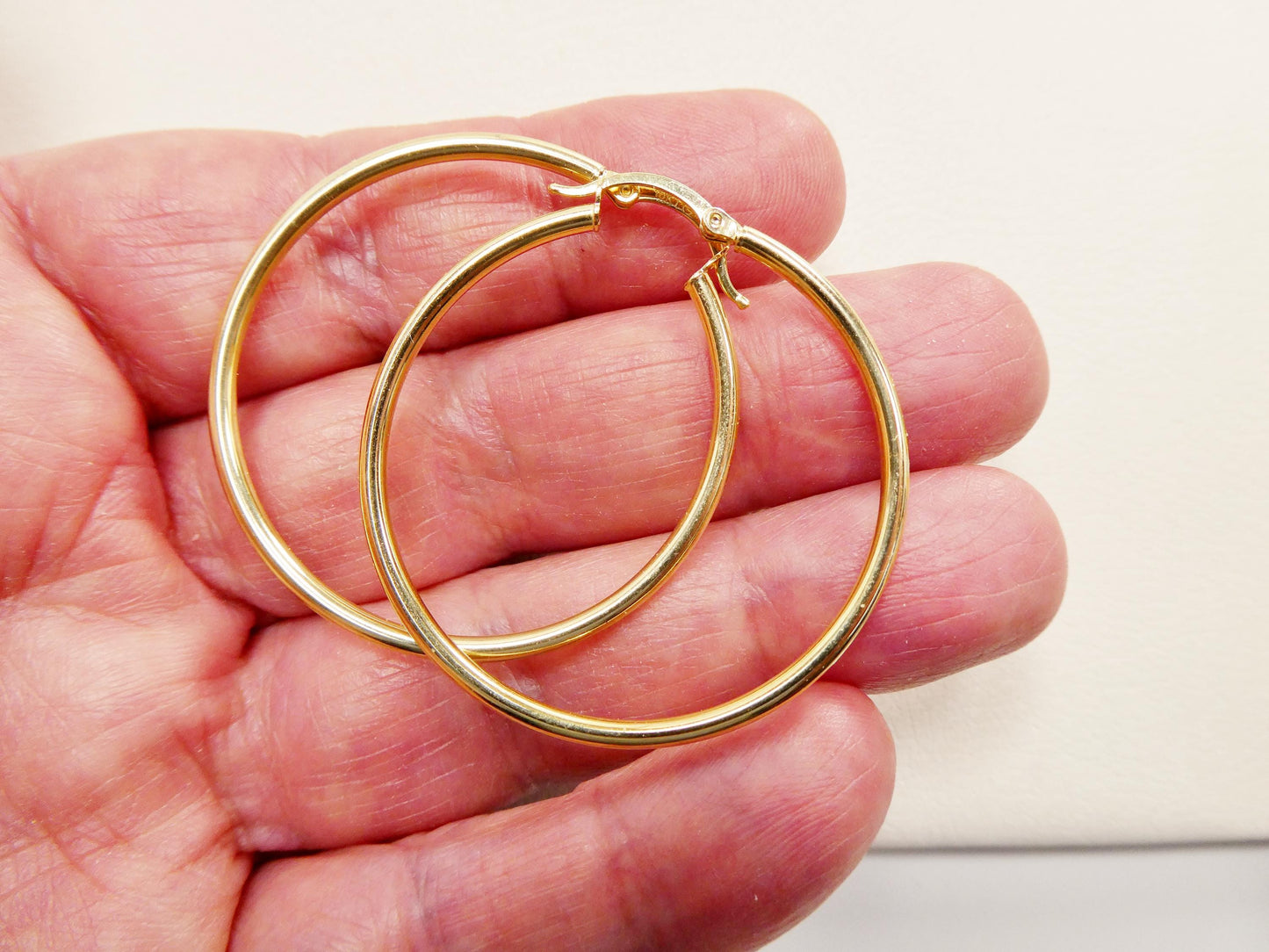 real 10k solid yellow gold plain high polish 34/ 40mm hoop huggie earrings