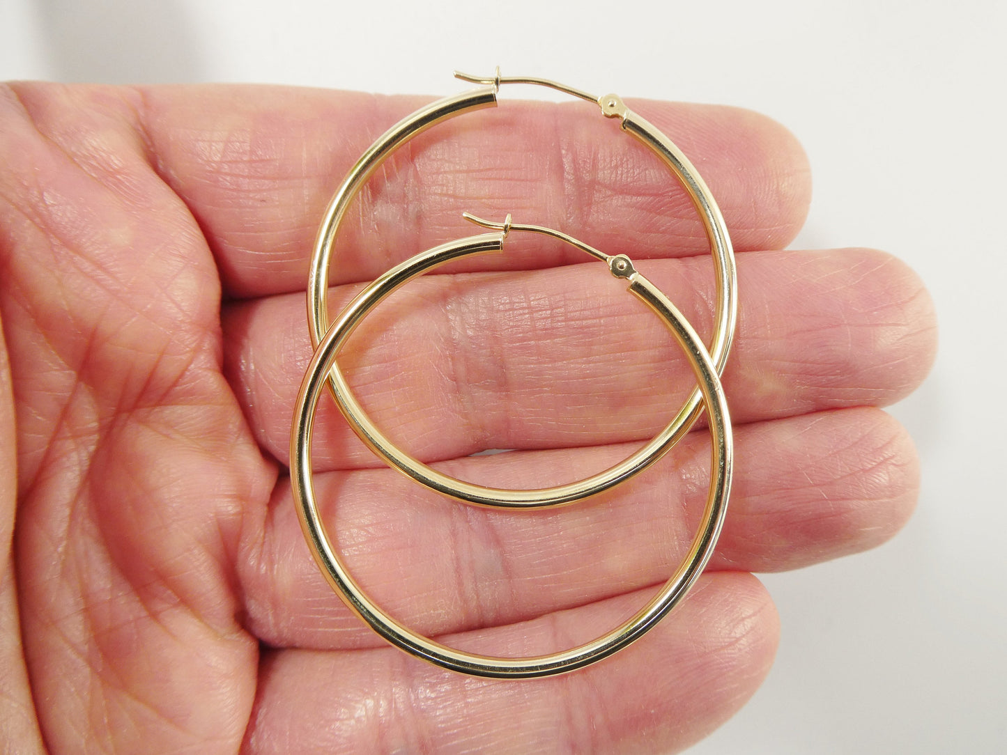 10k real solid yellow gold 2mm high polish hoop earrings