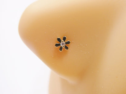 14k Real Solid Yellow Gold Polish Flower Stud Nose Ring