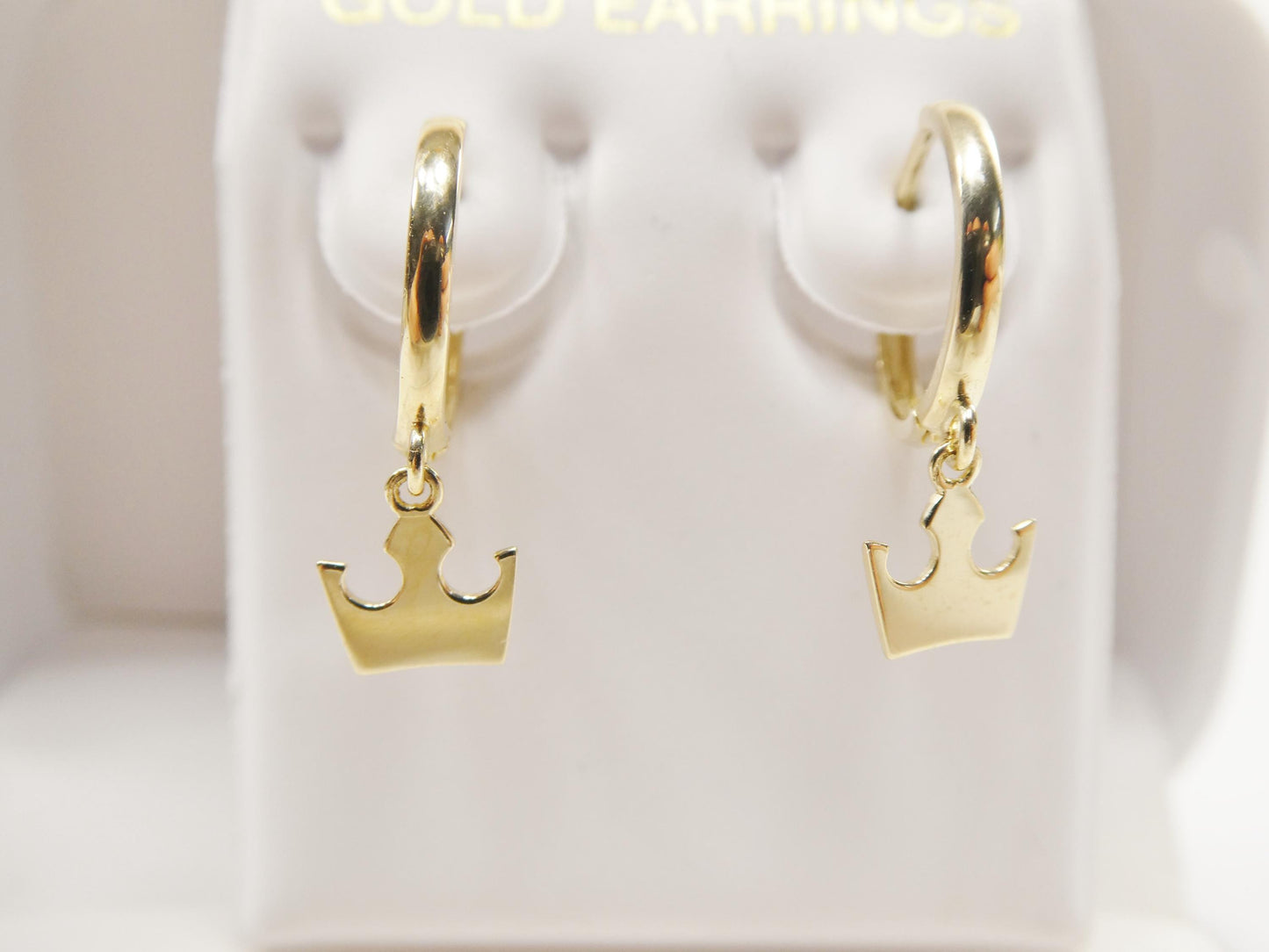 real 10k solid yellow gold crown hoop huggie earrings