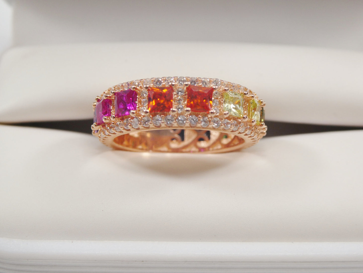 Sterling Silver Anniversary Band, Rainbow Multi Color Ring