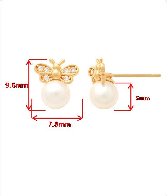 10k real solid yellow gold push back honey bee pearl earrings