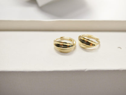 Real 10k Solid Yellow Gold Designer Polish Hoop Huggie Earrings