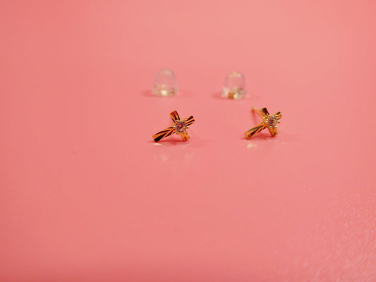10k real solid yellow gold cross push post earrings
