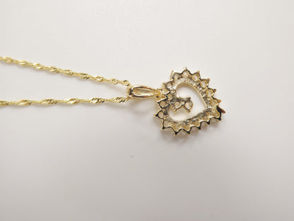 10k Real Solid Yellow Gold 16 Inch Chain & Heart Pendent Set