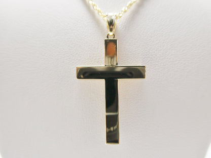 14k Real Solid Yellow Gold Super High Polish Cross Pendent and Robe Necklace