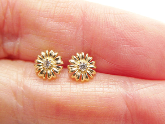 real 10k solid yellow gold floral push post earrings