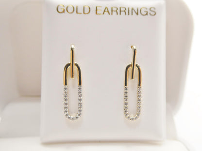 Real 10k Solid Yellow Gold Design Paperclip Push Post Earrings