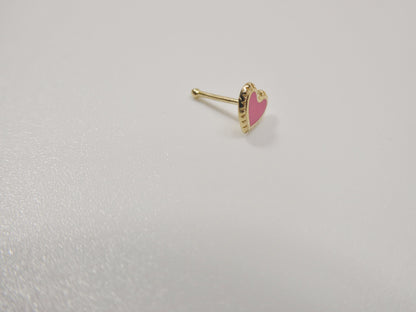 14k Real Solid Yellow Gold Heart Enamel Stud Nose Ring
