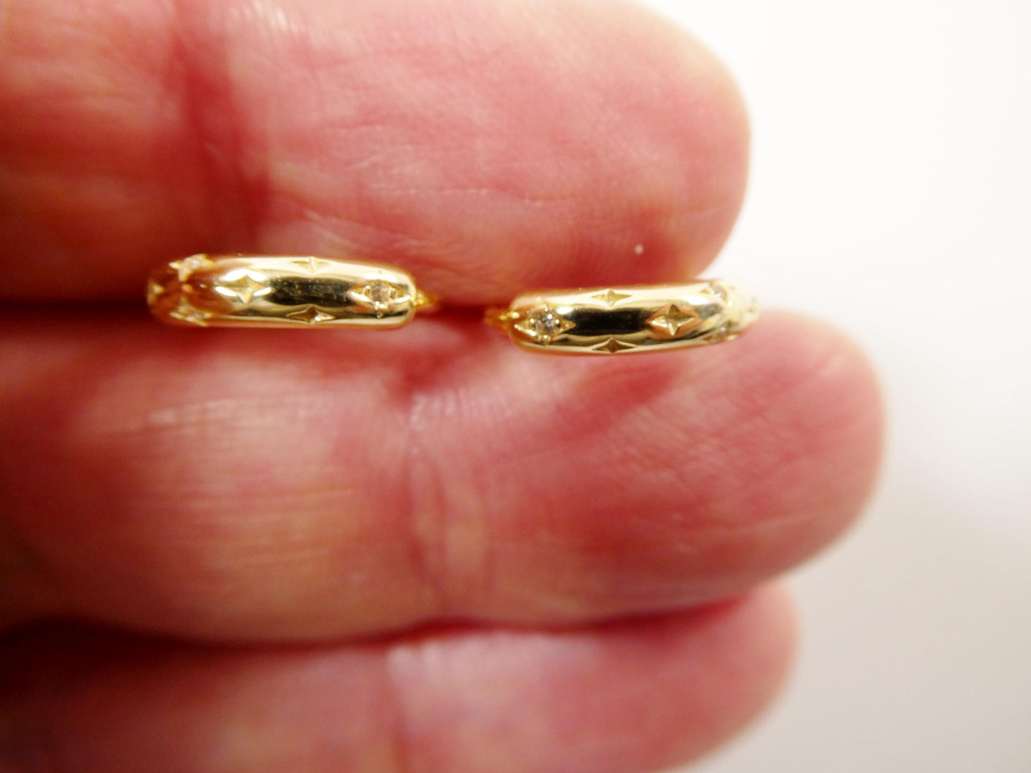 real 10k solid yellow gold cz earring / cartilage daith hoop huggie earring