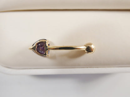 14k Real Solid Yellow Gold 6mm Heart Amethyst Stone Belly Button Ring Piercing