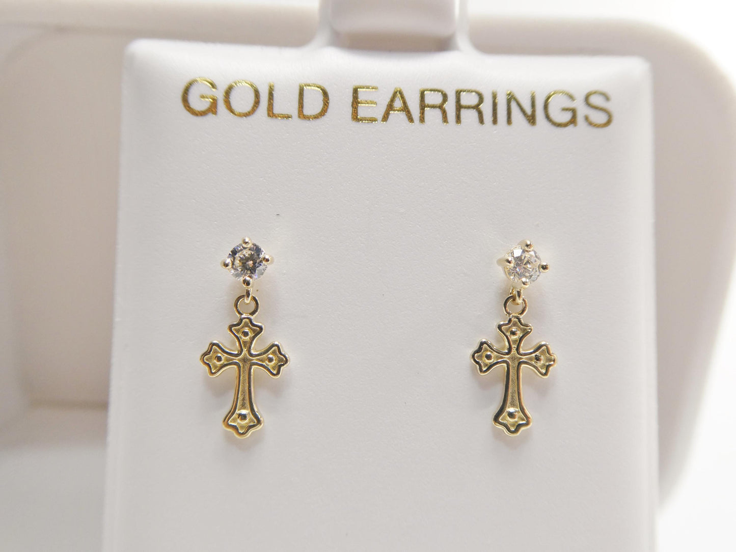 real 10k solid yellow gold cross dropping push post earrings