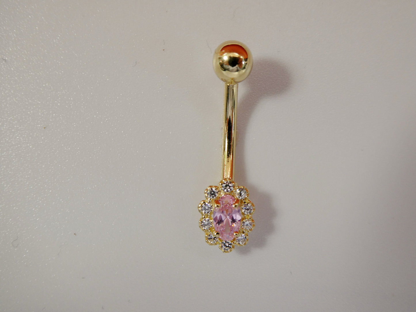 14k real solid yellow gold oval color stone center belly button ring piercing