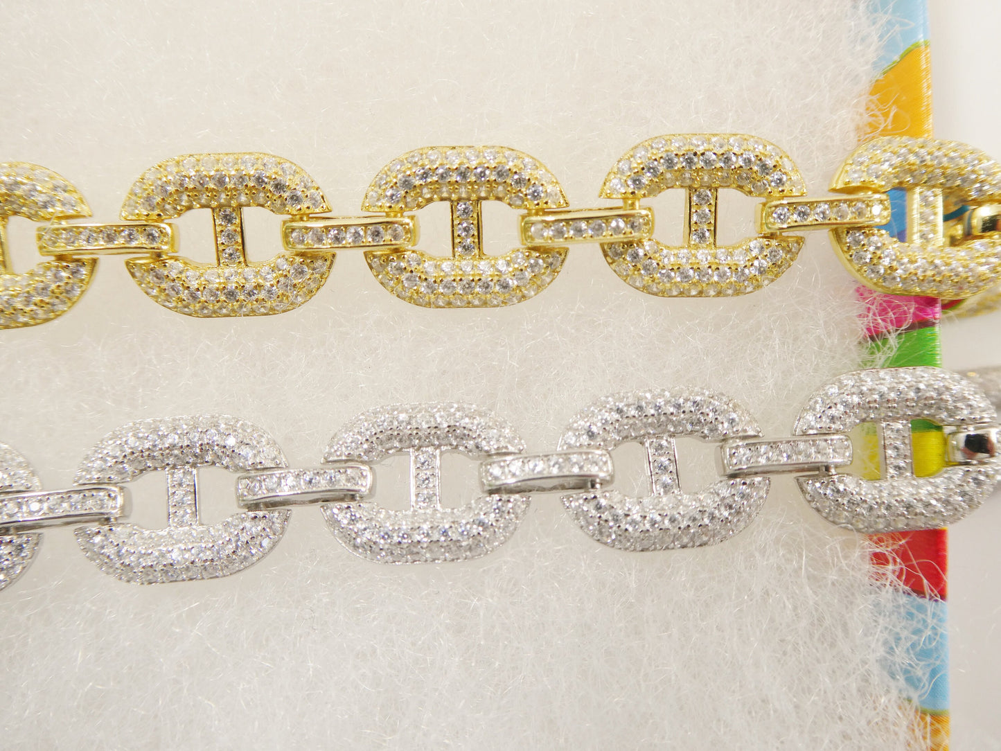 7 inch / 8 inch puff mariner real 925 sterling silver 14k gold color finish bracelet