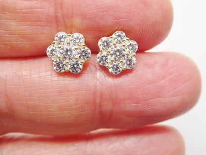 Real 10k Solid Yellow Gold 8mm Flower Push Post Stud Earrings