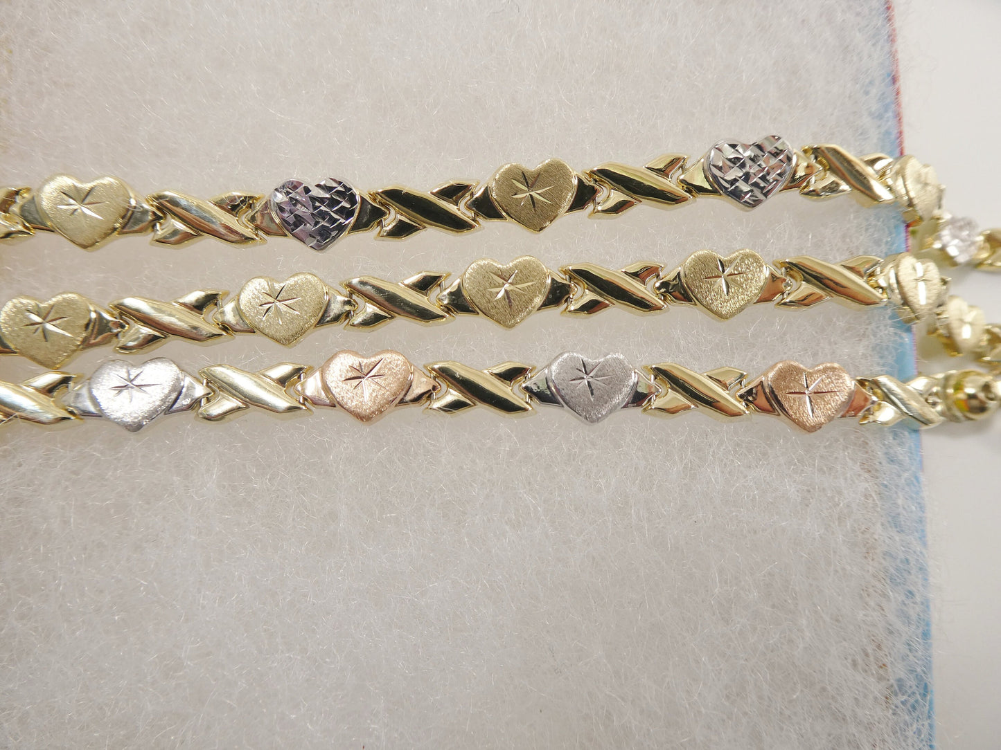 10k real solid yellow gold xo heart 7 inch bracelet