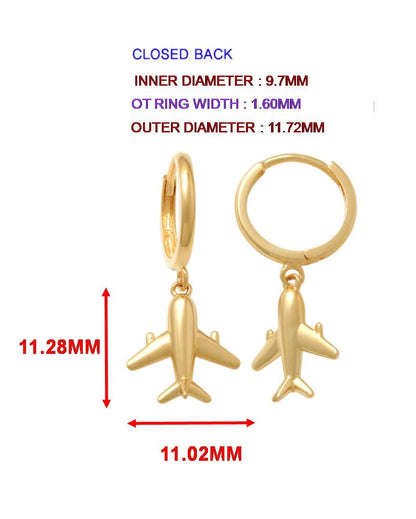 Real 10k Solid Yellow Gold Airplane Hoop Huggies Earrings