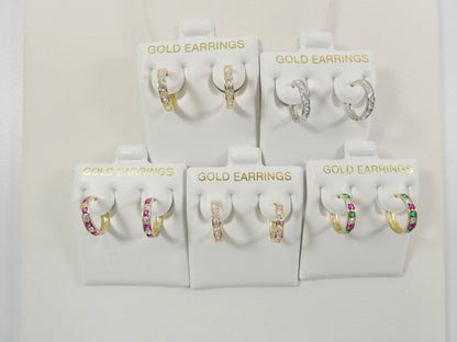 Real 10k Solid Yellow Gold 13mm Prong Setting Huggie Hoop Earrings