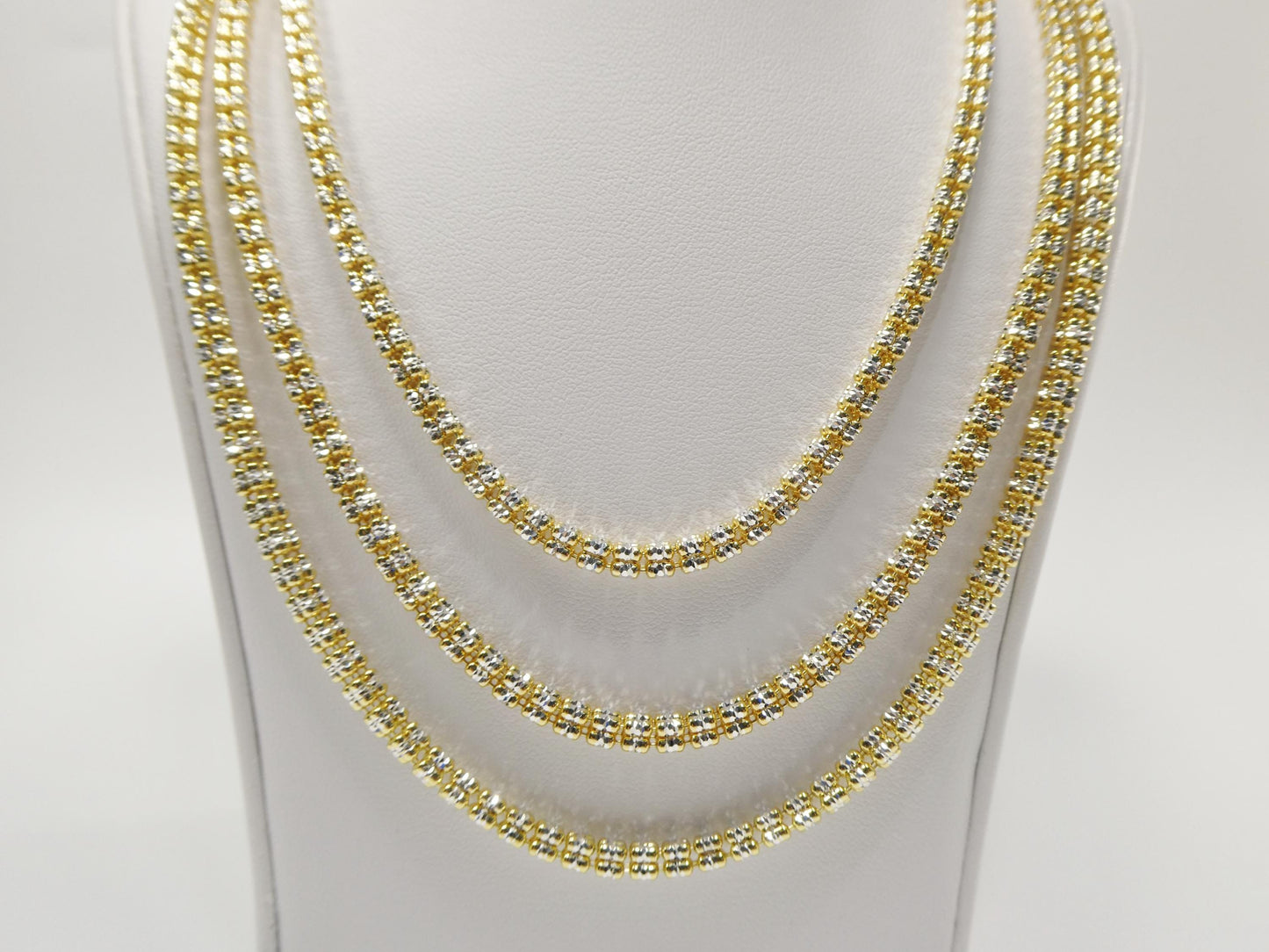 real 925 sterling silver 4 line diamond cut ice link chain necklace