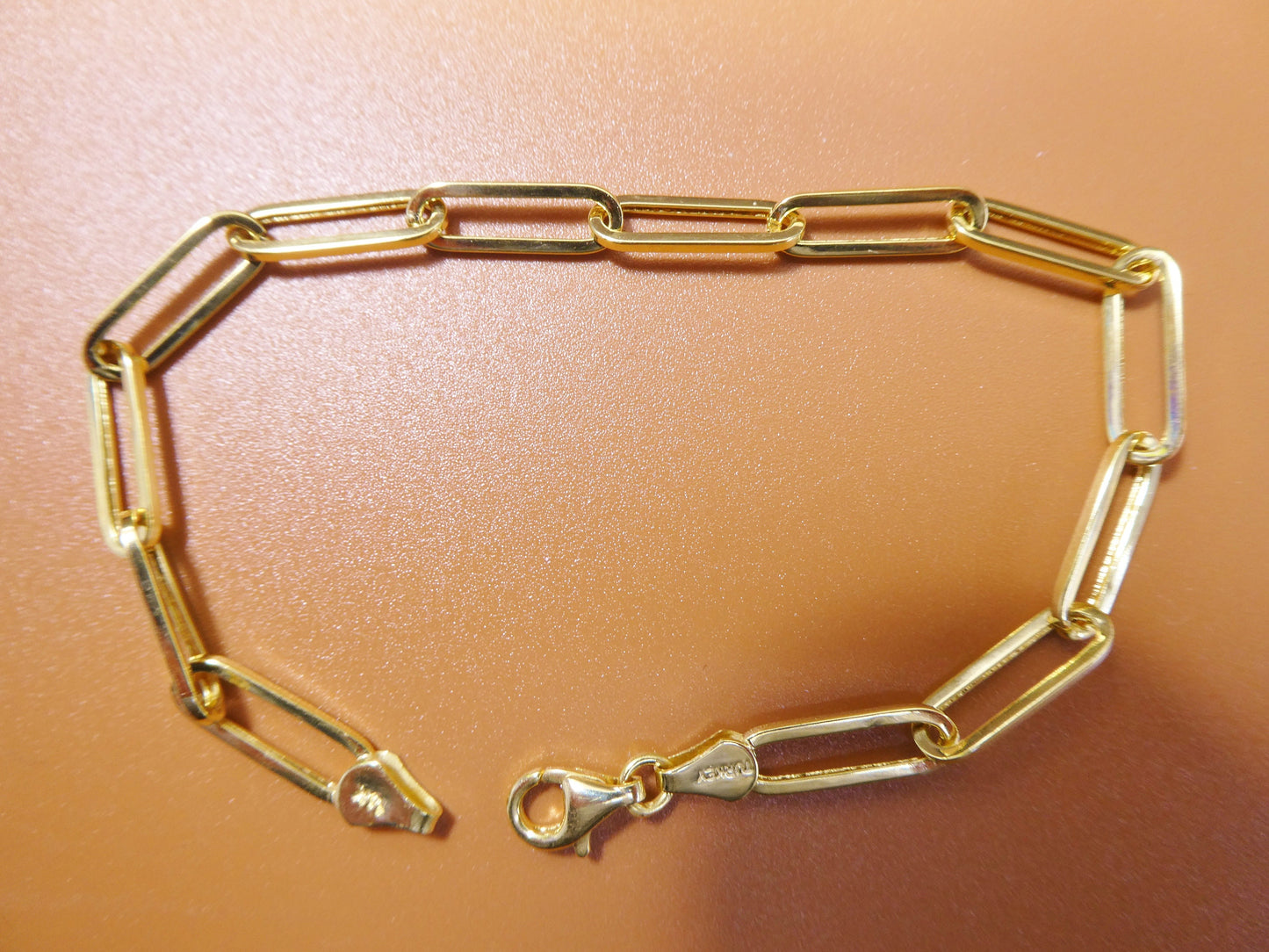 real 14k solid yellow gold paperclip 7.25 inch bracelet