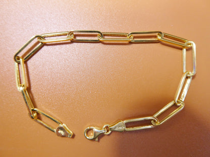 Real 14k Solid Yellow Gold Paperclip 7.25 Inch Bracelet