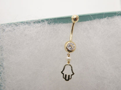 14k Real Solid Yellow Gold Mother of Pearl Turtle Belly Button Ring Piercing