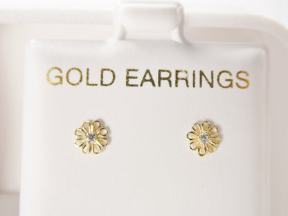 10k Real Solid Yellow Gold Small Flower Push Back Earrings