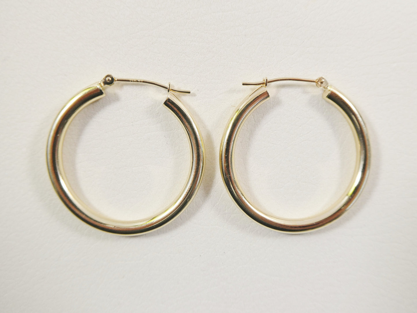 14K real solid yellow gold 3mm round hoop earrings snap closure high polish finish