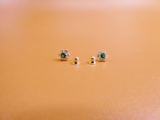 14k real solid yellow gold screw back children birth stone earring round shape