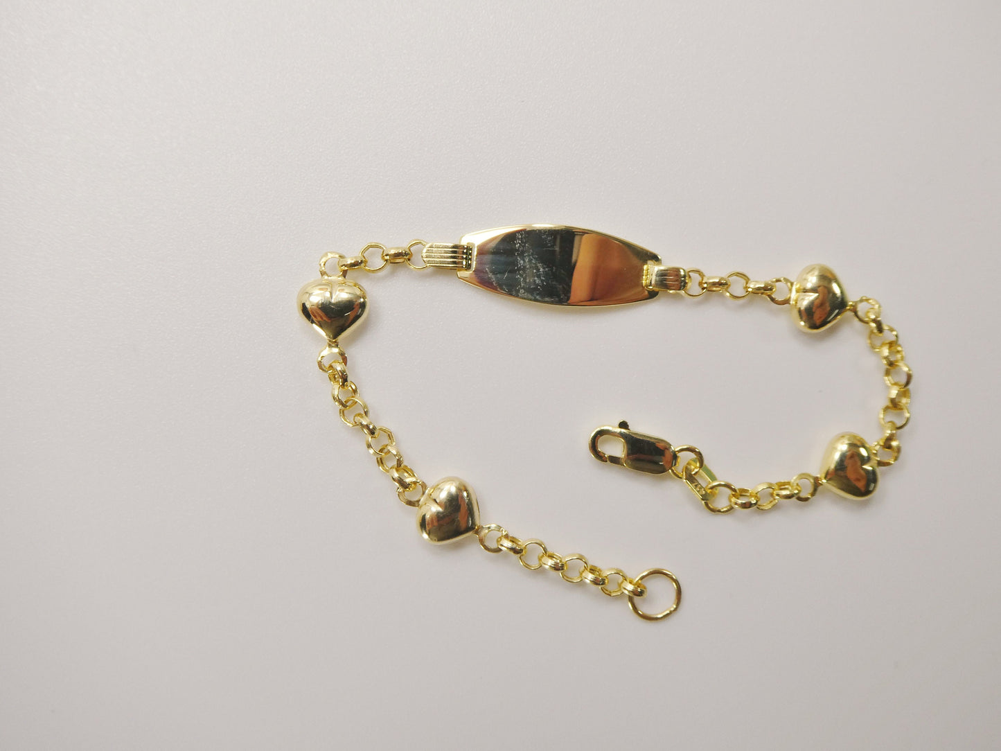 real 10k solid yellow gold 5.5/ 6.5 inch children/women double heart id bracelet