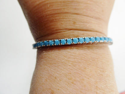 7 Inch 3mm/ 4mm Real 925 Sterling Silver Turquois Tennis Bracelet