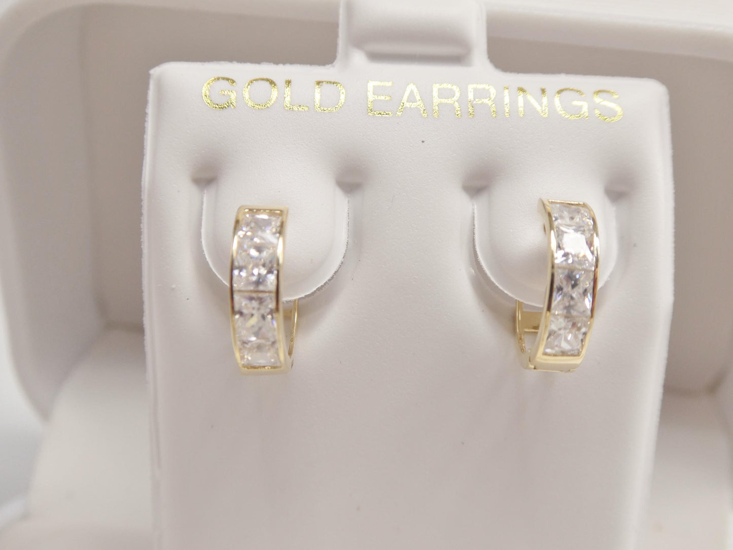 real 10k solid yellow gold square-cut stone hoop huggie earrings