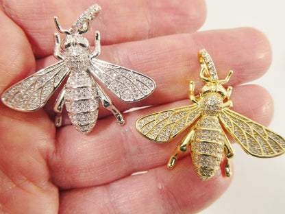 Real Solid 925 Sterling Silver Large Honey Bee Pendent