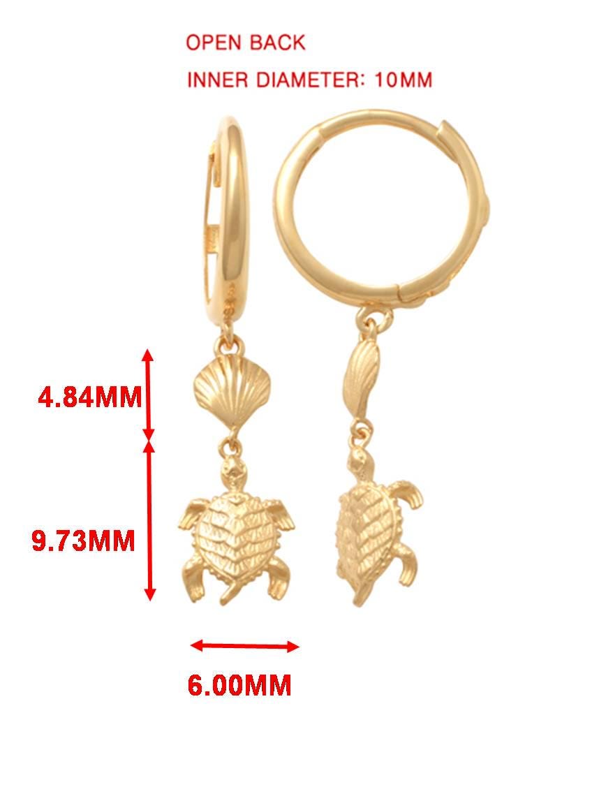 10k real yellow gold turtle dangle plain huggie earring