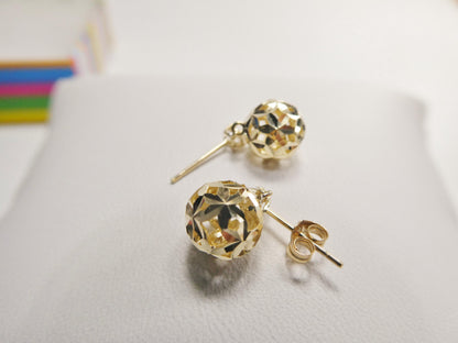 Real 10k Solid Yellow Gold Ball Drop Push Post Earrings