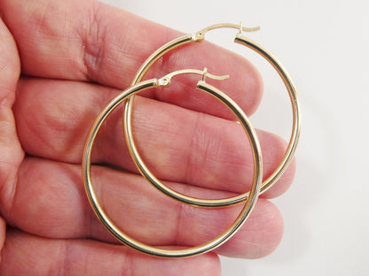 Real 10k Solid Yellow Gold Plain High Polish 40mm Hoop Earrings