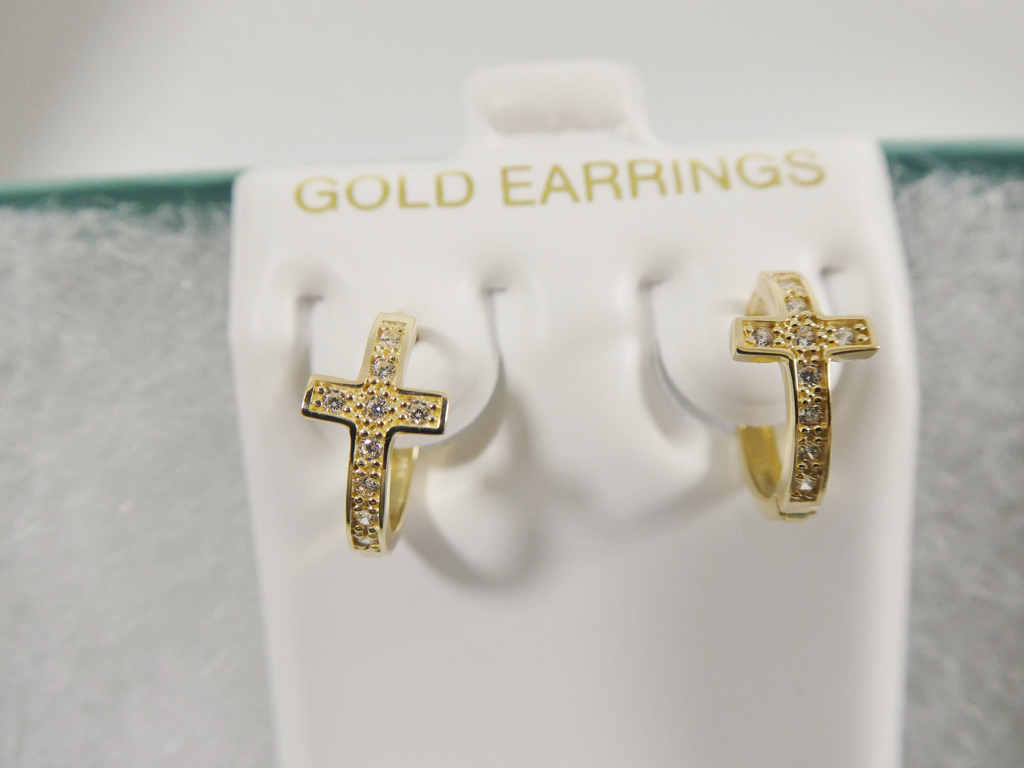 real 10k solid yellow gold cross hoop huggie earring