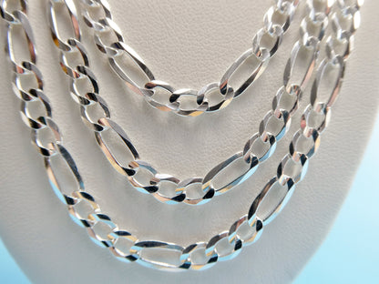 Real 925 Sterling Silver 4.5mm Italian Concave Figaro Solid Chain Lobster Lock Clasp