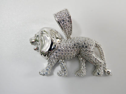 Real 925 Sterling Silver Full Stone Setting Large Lion Pendent