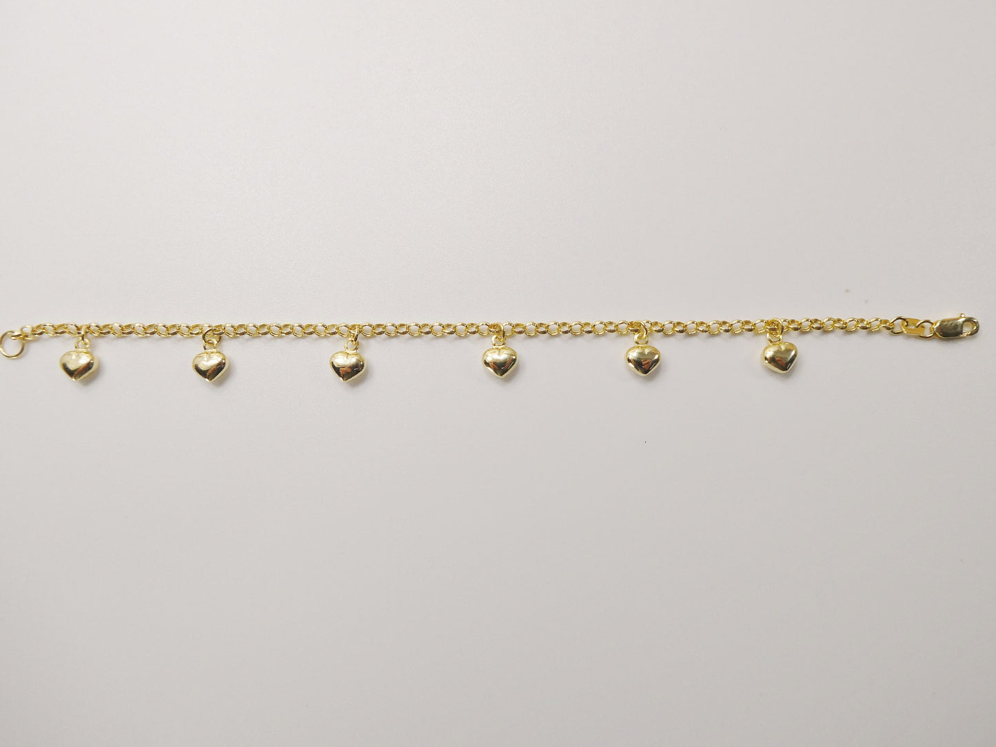 real 10k solid yellow gold 5.5/ 6.5 inch children/women heart dangling cable bracelet